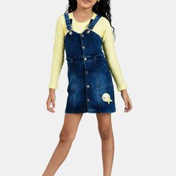 Peppermint Girls Yellow & Blue Denim Dungarees With T-Shirt-15