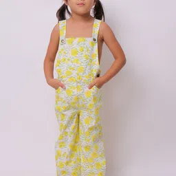 My Little Lambs Girls Yellow Printed Pure Cotton Dungarees-image-121