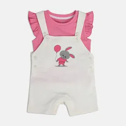 MINI KLUB Infant Girls Printed Pure Cotton Dungarees With Top-image-36