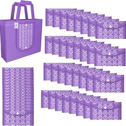 Pack of 48 Smile Print Foldable Grocery/Shopping Bags For Women | Purple Pack of 48 Grocery Bags-picture-18