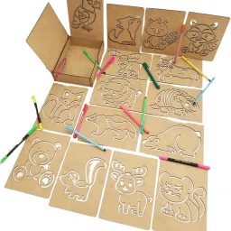 Wild Animal Stencil Set Toy 15-Piece Montessori Wild Life Animals Stencil Set With Box 15 Wild Animals Tracing Cards For Kids Stencil-image-35