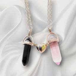 Heart Magnetic Hexagonal Glass Crystal Point Couple Pencil Pendant Sterling Silver Stainless Steel Pendant Set-image-40