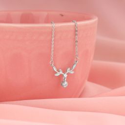Sterling Silver Branchful Necklace for Womens Cubic Zirconia Rhodium Plated Sterling Silver Necklace-image-89