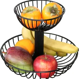 2 Tier Metal Fruit Basket, Fruit Bowl for Kitchen, Countertop Fruit Stand Cast Iron Fruit & Vegetable Basket-image-50