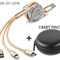 BUFONA Retractable 3in1 Multipin Fast Charging Cable Mobile Magic DataCable+Carry Pouch Charging Pad-image-7