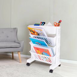 Bookshelf with Wheels/Movable Book Rack for Kids/Multilayer Deskside Bookcase Plastic Open Book Shelf-image-7