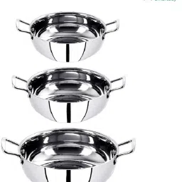 Stainless Steel Serving Bowl 3 Pic Stainless Steel Deep Frying 22 Gauge Heavy Induction And gas Stove Suitable Bottom Friendly Kadai Cookware Utensils Set with Handle -Set of 3 Pieces, Silver- Heavy Induction And gas Stove Suitable Bottom Hammered Cookware, Kitchen Kadhai for Cooking/Deep Frying Kadhai 23 cm, 21.2 cm, 18.5 cm diameter-image-42