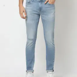 Kyoto Lightly Distressed Faded Blue Skinny Fit Jeans-image-88