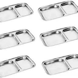 Stainless Steel 2 IN 1 Two Compartment Nasta/Dinner Plate- Set of 24 Sectioned Plate-image-86