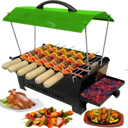 Green hut shape BBQ-98023 Camping Barbecue Grill, Tandoor, Toaster, Roaster Fully Electric & Charcoal Compact & Portable, medium Size, Green Electric Grill Electric Tandoor-picture-5