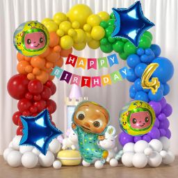 Cocomelon 4th Birthday Decoration Kit for Kids Multicolor Balloon & Banner Combo-image-43