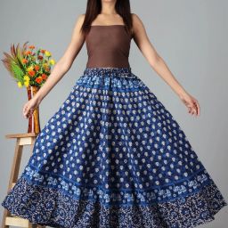 Women Printed Flared Blue Skirt-image-35