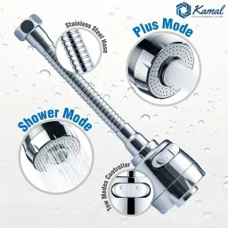 kamal SS 304 Premium Quality Faucet Extension (Set of 2) | 360 degree flexible rotation with dual flow shower and aerator mode | Sink spray water saving Faucet Shower Rise image 4