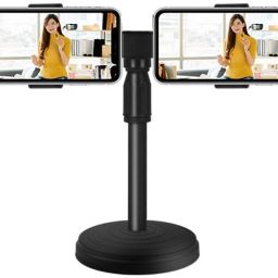 BROLAVIYA Universal Desk Dual Mobile Stand with Height Adjustable Mobile Holder-image-15