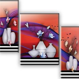 saf White Decorative Vases with Magnolia Flowers, Red & Purple Abstract Background Digital Reprint 12 inch x 20 inch Painting-picture-39