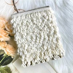 White Cowri Shell Latkan Lace For Dress, Craft Decoration (8.5 Mtr) Lace Reel Lace Reel-24
