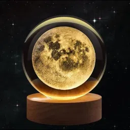 Moon Crystal Ball Lamp 3D Effect with Wooden Base LED Night Lamp-image-45
