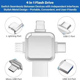 Samurai Pendrive 4 in 1 Flash Drive with Lightning, Micro USB, USB A, Type-C Interface 64 GB Pen Drive Compatible with Desktop Computer, Mobile, Tablet, Television USB 3.0 Metal Case-14