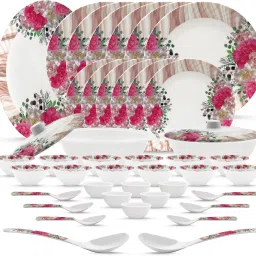 Pack of 43 Melamin present City gold pink rose printed premium quality Round shape Dinner Set-image-47