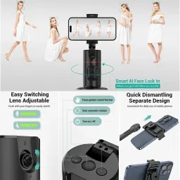 FKU Auto Face Tracking Mobile Phone Holder, 360° Rotation Gimbal Stabilizer Tripod Smart Shooting Camera Mount for Live Vlog Streaming Video (Gimbal+Rechargeable Remote Control Bluetooth Selfie Stick image 4