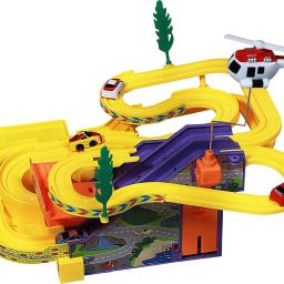 Kids Track Racer Set with 4 Miniature Cars with Rotating Helicopter and Beautiful Sound (Yellow)-29