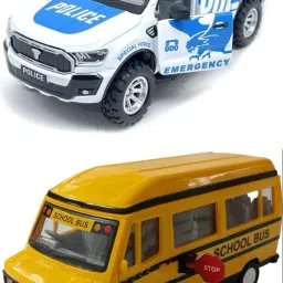 Plastic Toy Car for Kids (Blue Hawk With School Bus)-image-71