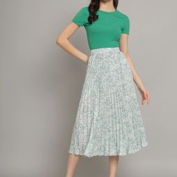 Women Self Design Pleated Light Green Skirt-image-70