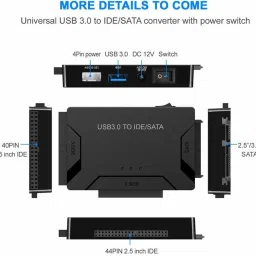 microware USB 3.0 to IDE SATA Converter, Hard Drive Reader for Universal 2.5/3.5 IDE Hard Drive & SATA HDD SSD, Support One Touch Backup and Max 18TB, with 12V 2A Power Adapter & USB A Cable 80cm USB Adapter image 3