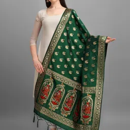 Pure Silk Woven Dark Green Women Dupatta-image-4