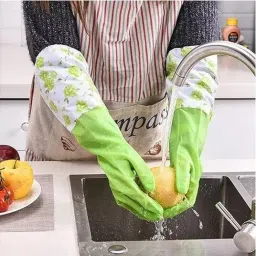 Reusable PVC FlockLined Long Elbow Length Gloves for Kitchen Dishwashing Winters Wet and Dry Glove-image-23