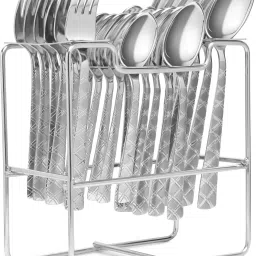 Stainless Steel Spoon stand / rack Steel Cutlery Set Stainless Steel Cutlery Set (CRISS CROSS handle design) | ( 6 pcs of desert spoon 6 pcs of master table spoon 6 pcs of desert table fork & 6 pcs tea spoon) | Stainless Steel Cutlery Set Stainless Steel Cutlery Set-61