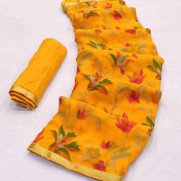 Unstitched Chiffon Blouse Material Floral Print-image-59