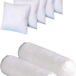 Combo Set Of 2 Bolster And 5 Microfibre Solid Cushion Pack of 7-15