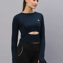Women Solid Round Neck Polyester Blue T-Shirt-image-28