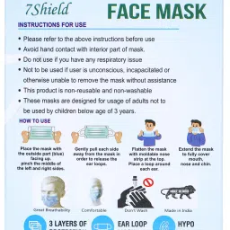 7shield CE and ISO Certified Surgical mask with Extra soft Fabric ear loop and Inbuilt Plastic coated Nose pin disposable water resistant Blue unisex mask. 200pc softloop Water Resistant, Non-Washable, Non-Reusable Surgical Mask image 2
