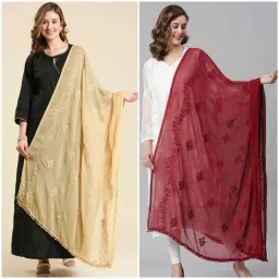 Chiffon Embroidered Beige, Maroon Women Dupatta-image-31