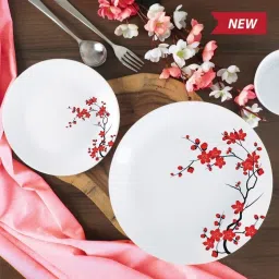 cello Pack of 37 Opalware discover a collection of light weight, break & chip resistant, cherry blossom Dinner Set image 2