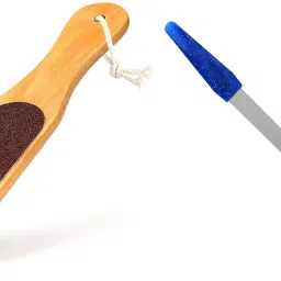Double sided flat foot scrubber skin callus remover pedicure tool with wooden handle and hanging hook with nail file manicure tool for men and women-image-73