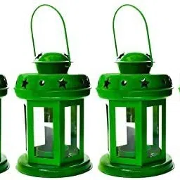 Decorative Hanging Lantern/Lamp with t-Light Candle, Set of 4(Size 10X10X16cm) Green Iron Hanging Lantern-image-6