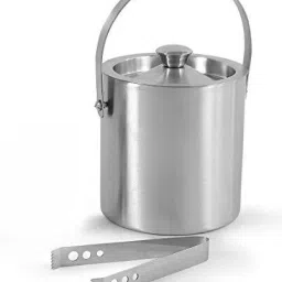 1 L Steel Double Walled Ice Bucket with Lid and Ice Tong, Keeps Ice Cold for 6 h Ice Bucket-22