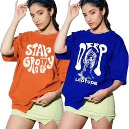 Women Printed Round Neck Cotton Blend Multicolor T-Shirt-image-70