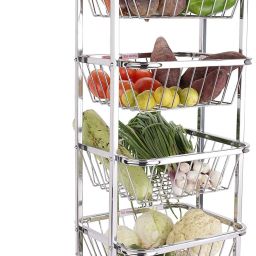 Stainless Steel 4 Shelf Fruits and Vegetable Trolley with Wheels | Modular Kitchen Storage Basket | Kitchen Organizer (27 inches) Steel Kitchen Trolley-image-38