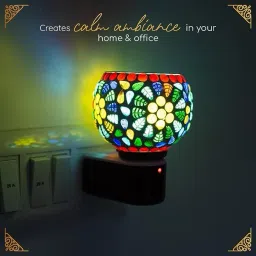 Ceramic Aroma Diffuser | Kapoor Dani Cum Night Lamp Wooden Incense Holder-picture-2