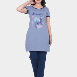 Women Top & Pyjama Set Blue Printed-image-126
