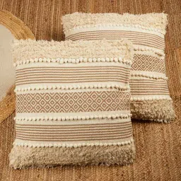 jutie pie Beige Cotton Woven 24x24 inches Cushion Cover-picture-38