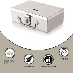 Stainless Steel Cash Box, Safe Locker Box for Shop With 1 Removable Tray Cash Box-picture-35
