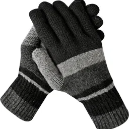 Striped, Self Design, Printed Winter Men Gloves-image-3