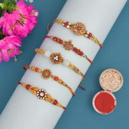 Designer 3 pcs Rakhi | Bhaiya Rakhi | Bhai Rakhi | Designer Rakhi| 5 pcs rakhi set Mauli Thread Rakhi, Chawal Roli Pack Set-image-48