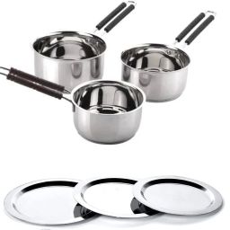 Pack of 6 Stainless Steel Stainless Steel Sauce Pan Milk Boiler Cookware with Handle Lid 2, 1.5 &1 L K0 Dinner Set-image-29