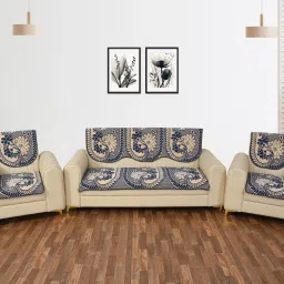 Reversible 5 Seater Sofa Cover Set Blue Sofa Fabric-image-24